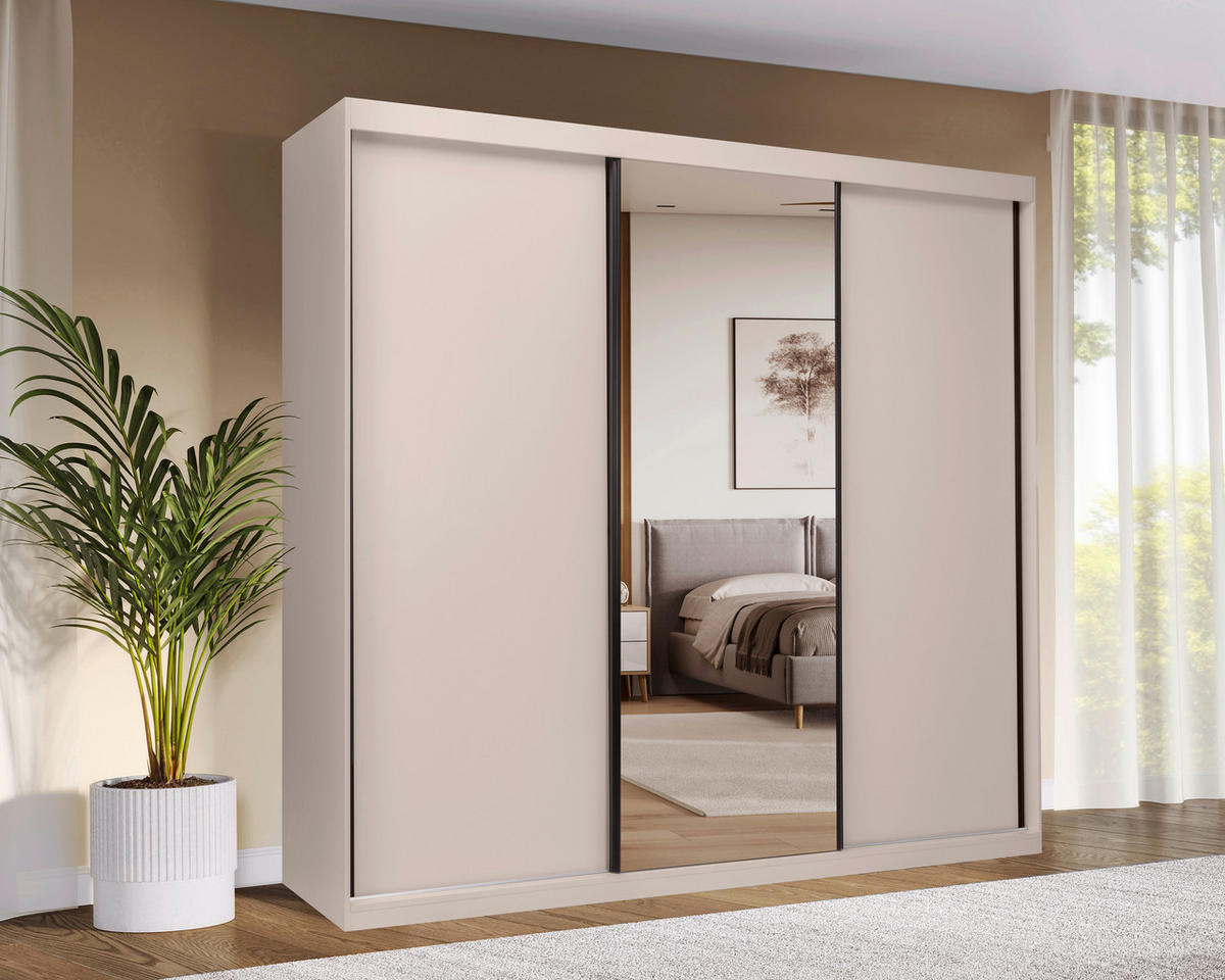 SCHIEBETÜRENSCHRANK 250/215/59,5 cm 3-türig  - Kaschmir/Schwarz, MODERN, Holzwerkstoff/Metall (250/215/59,5cm) - MID.YOU