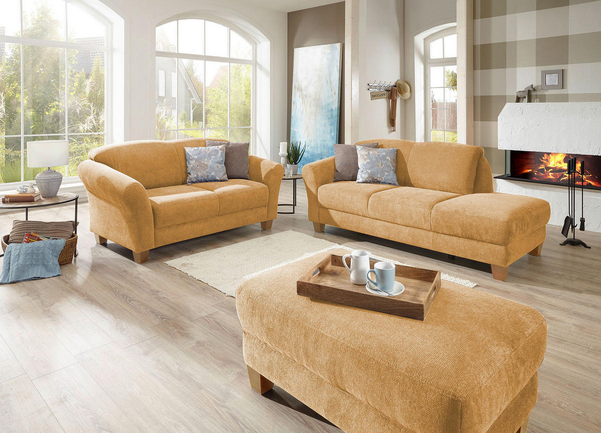 RÉCAMIERE Senfgelb Flachgewebe  - Senfgelb/Naturfarben, KONVENTIONELL, Holz/Textil (194/84/91cm) - Sit & More