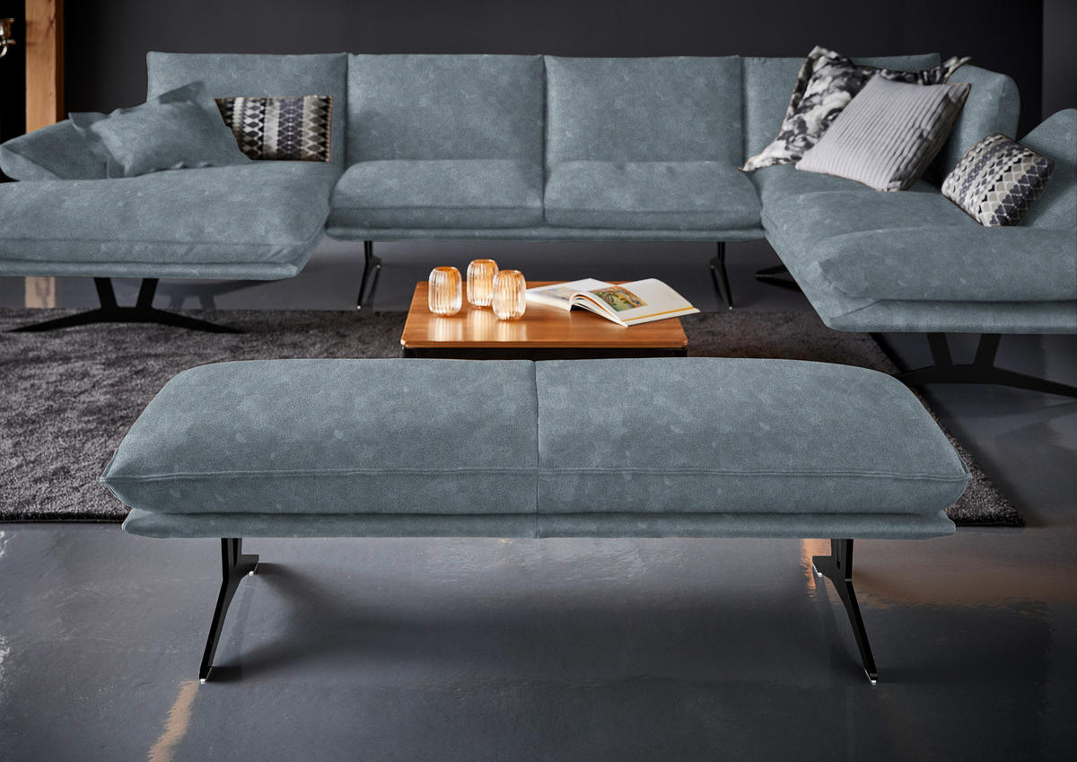 WOHNLANDSCHAFT in Echtleder Blau  - Blau/Schwarz, Natur, Leder/Metall (155/359/217cm) - Dieter Knoll
