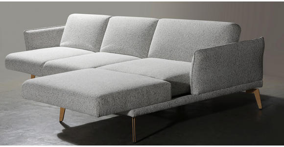 ECKSOFA Creme, Hellgrau Flachgewebe  - Eichefarben/Creme, Design, Holz/Textil (289/164cm) - Valnatura