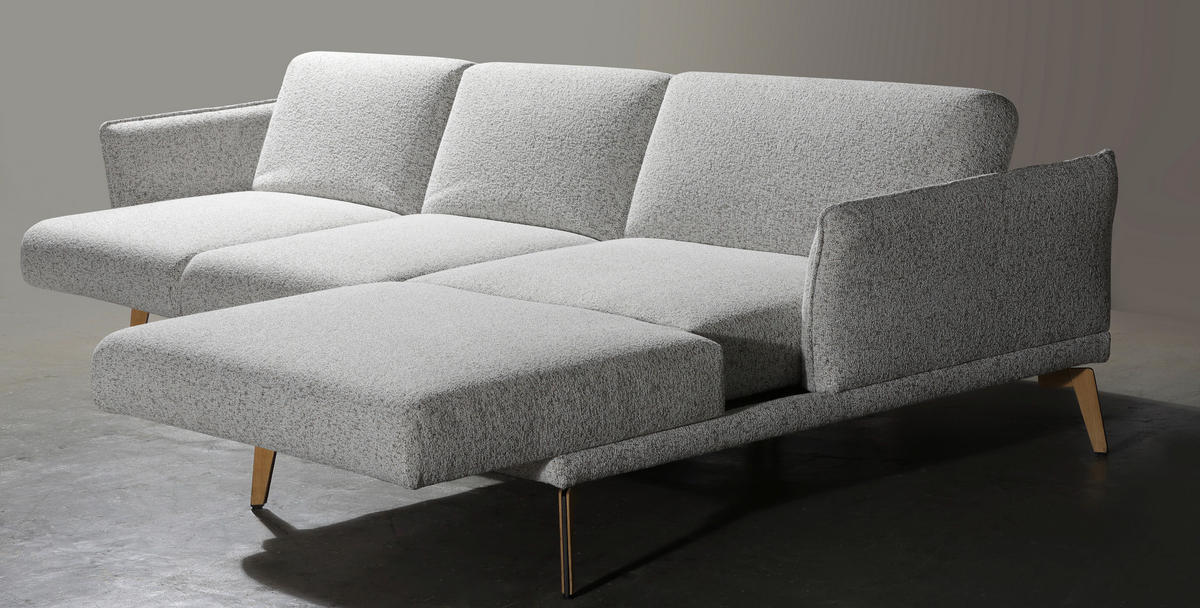 ECKSOFA Creme, Hellgrau Flachgewebe  - Eichefarben/Creme, Design, Holz/Textil (289/164cm) - Valnatura