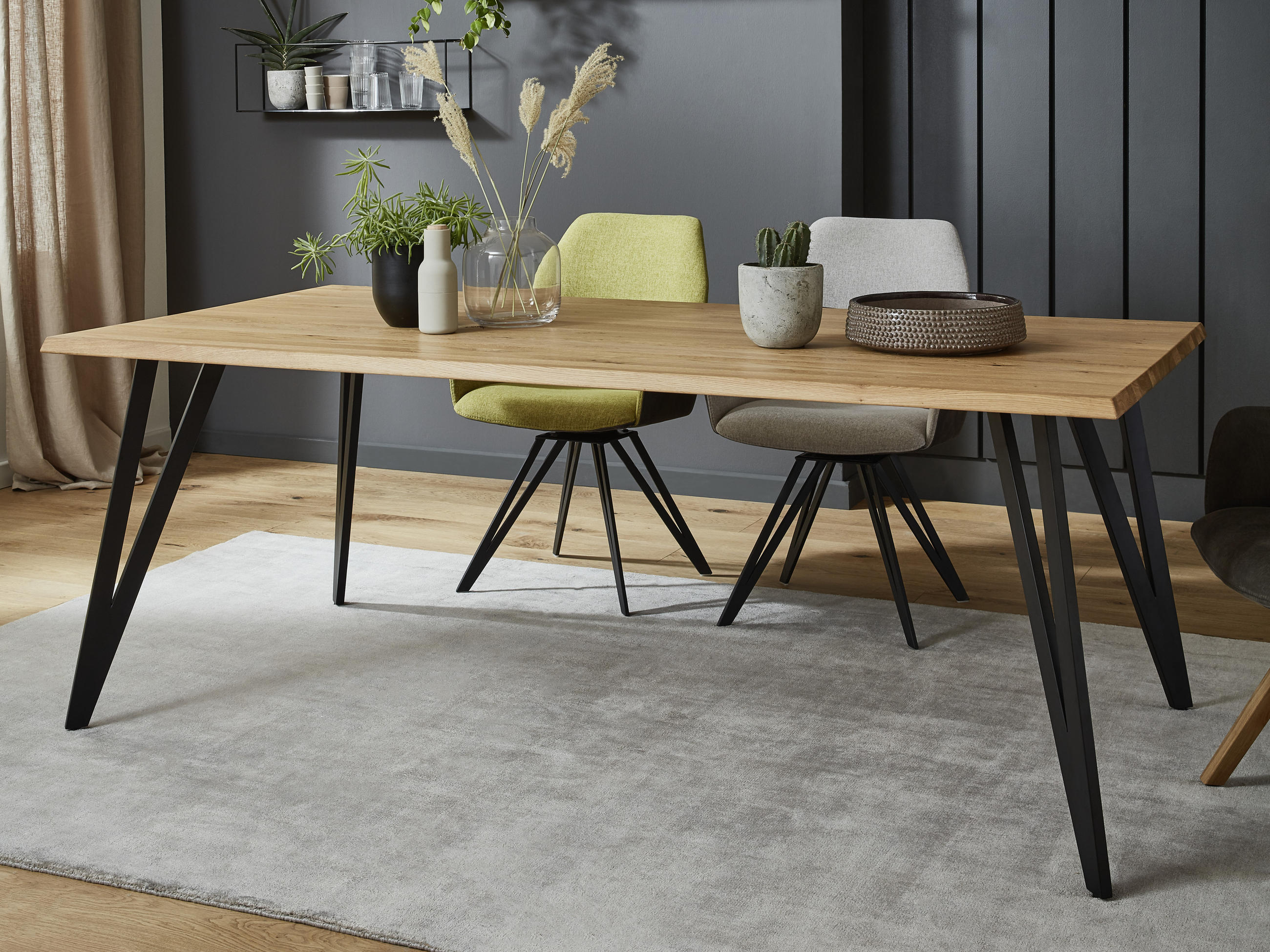 ESSTISCH Wildeiche massiv rechteckig Schwarz, Eichefarben  - Eichefarben/Schwarz, Design, Holz/Metall (220/100/76cm) - Valnatura