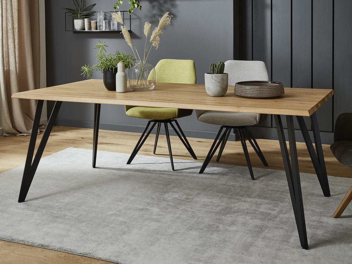 ESSTISCH in Holz, Metall 200/100/76 cm  - Eichefarben/Schwarz, Design, Holz/Metall (200/100/76cm) - Valnatura