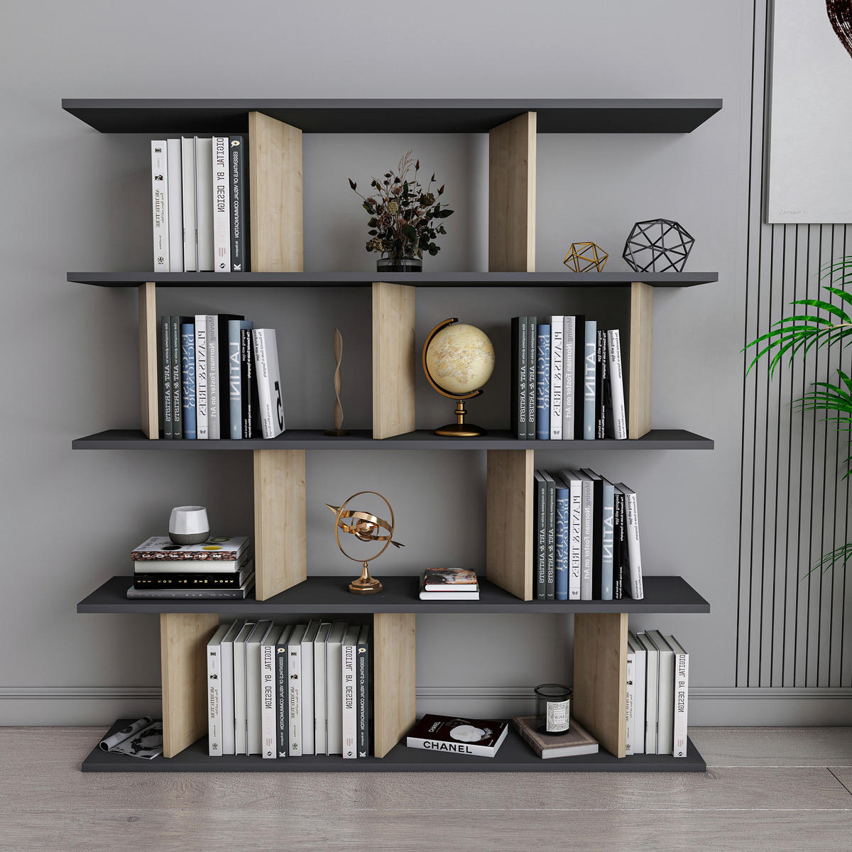REGAL  130/137/25 cm Eichefarben, Schwarz  - Eichefarben/Schwarz, Design, Holzwerkstoff (130/137/25cm) - Livetastic