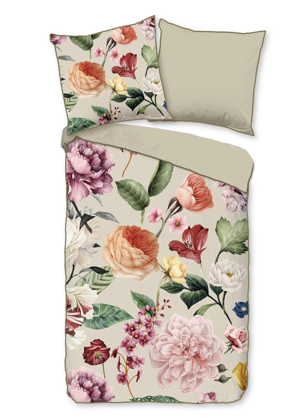 WENDEBETTWÄSCHE Fiori Satin 155/220 cm  - Ecru/Gelb, Natur, Textil (155/220cm)