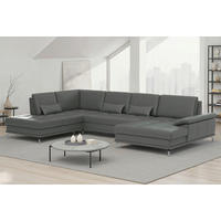 SEDACÍ SOUPRAVA, kůže, antracitová - černá/antracitová, Basics, kov/textil (223/363/176cm) - Sit & More