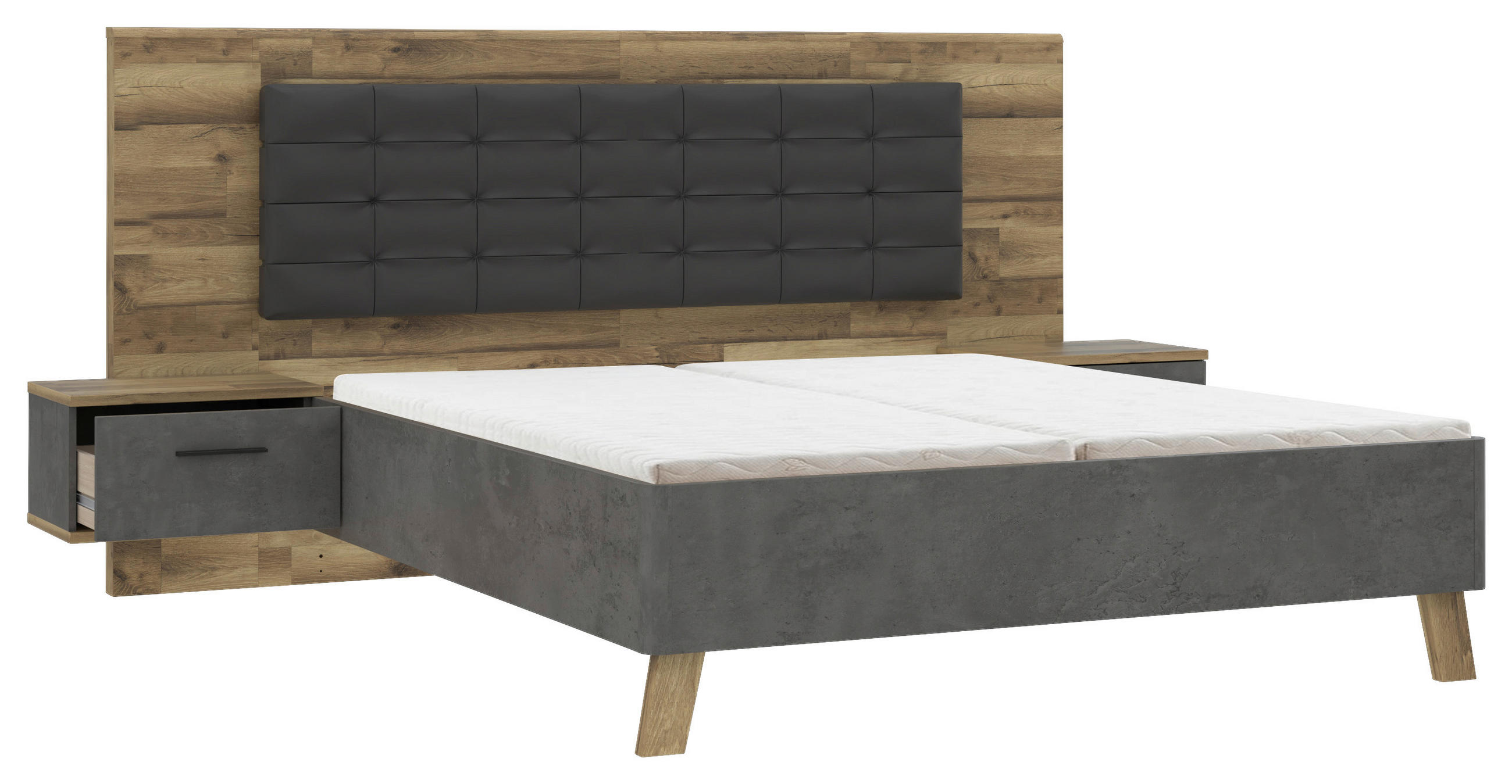 POSTELJNA GARNITURA  180 cm  x  200 cm , kovina, umetna masa, tekstil, leseni material antracit, barve hrasta, temno siva  - temno siva/barve hrasta, Trendi, kovina/umetna masa (180/200cm) - Ti'me