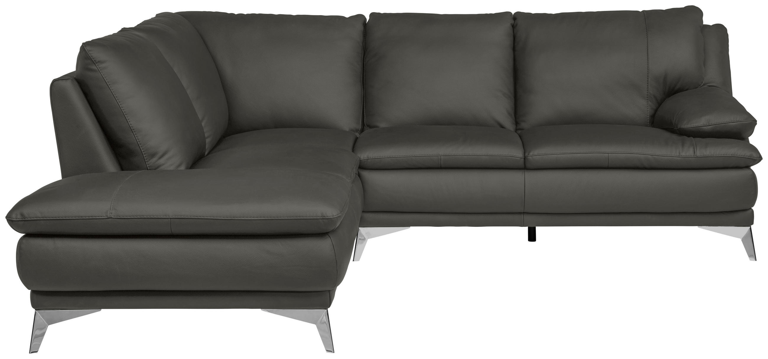 ECKSOFA Dunkelgrün Echtleder  - Chromfarben/Dunkelgrün, Design, Leder/Metall (224/252cm) - Novel