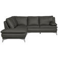 ECKSOFA Dunkelgrün Echtleder  - Chromfarben/Dunkelgrün, Design, Leder/Metall (224/252cm) - Novel