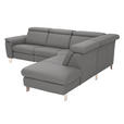 ECKSOFA in Echtleder Dunkelgrau  - Dunkelgrau/Alufarben, Design, Leder/Metall (271/242cm) - Cantus