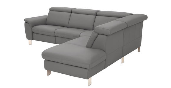 ECKSOFA in Echtleder Dunkelgrau  - Dunkelgrau/Alufarben, Design, Leder/Metall (271/242cm) - Cantus