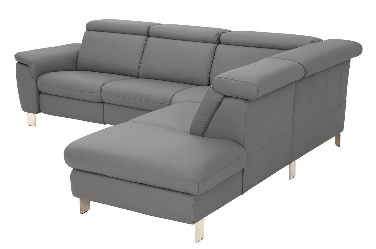 ECKSOFA in Echtleder Dunkelgrau  - Dunkelgrau/Alufarben, Design, Leder/Metall (271/239cm) - Cantus