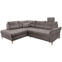 ECKSOFA Graubraun Chenille Bettkasten, Schlaffunktion, Sitztiefenverstellung, Kopfstütze, Liegefläche im Originalstoff  - Graubraun/Naturfarben, MODERN, Holz/Textil (206/264cm) - Livetastic