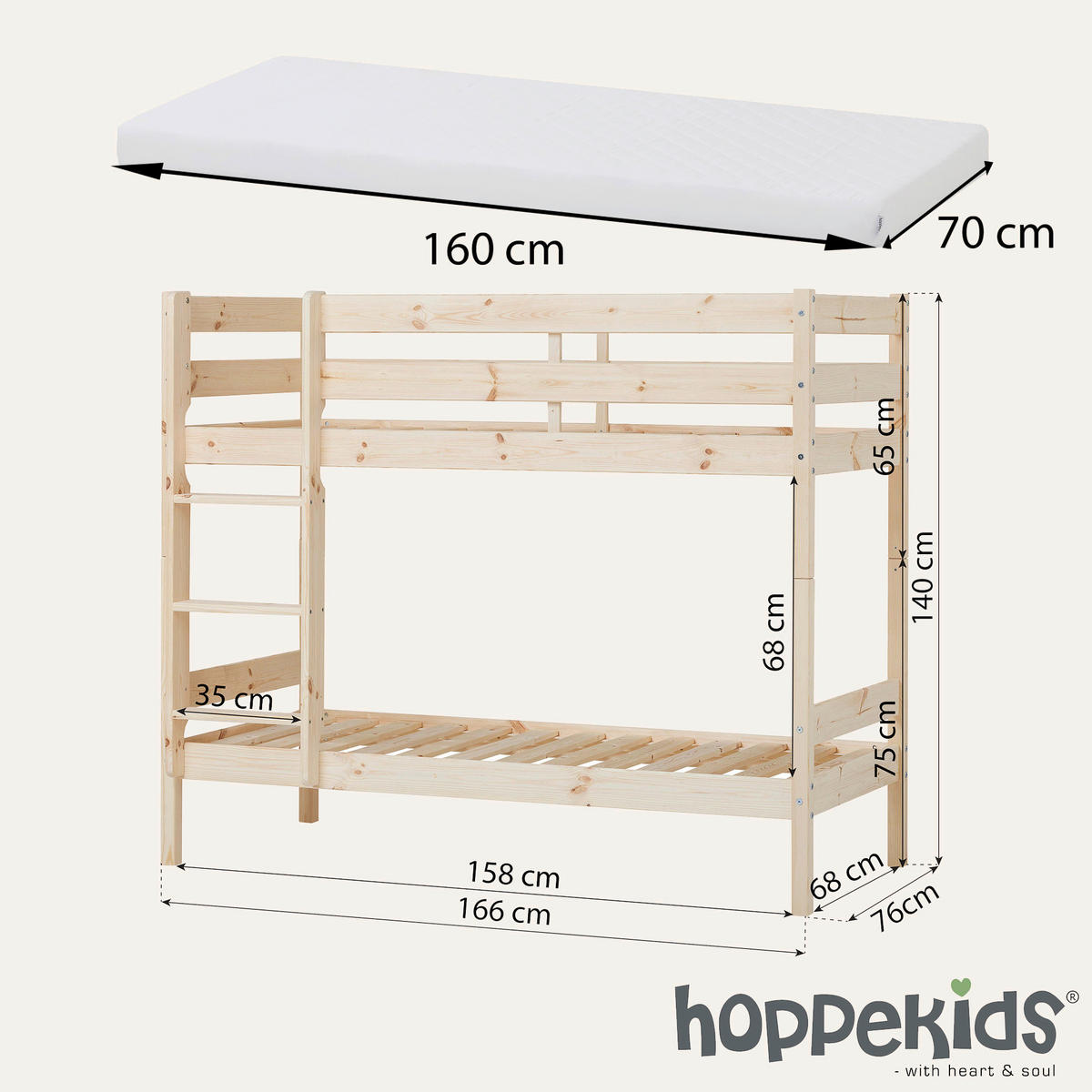 ETAGENBETT 70/160 cm Naturfarben  - Naturfarben, MODERN, Holz (70/160cm) - MID.YOU