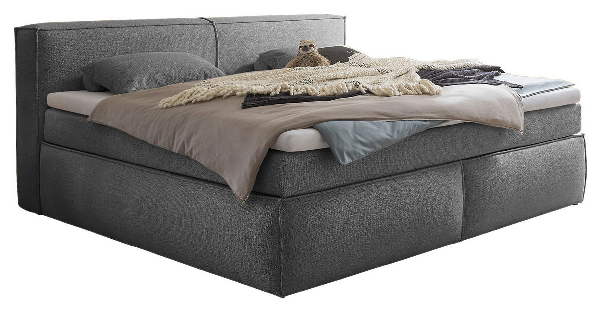 BOXSPRINGBETT 240/200 cm  in Dunkelgrau  - Dunkelgrau/Schwarz, Lifestyle, Kunststoff/Textil (240/200cm) - Boxxx
