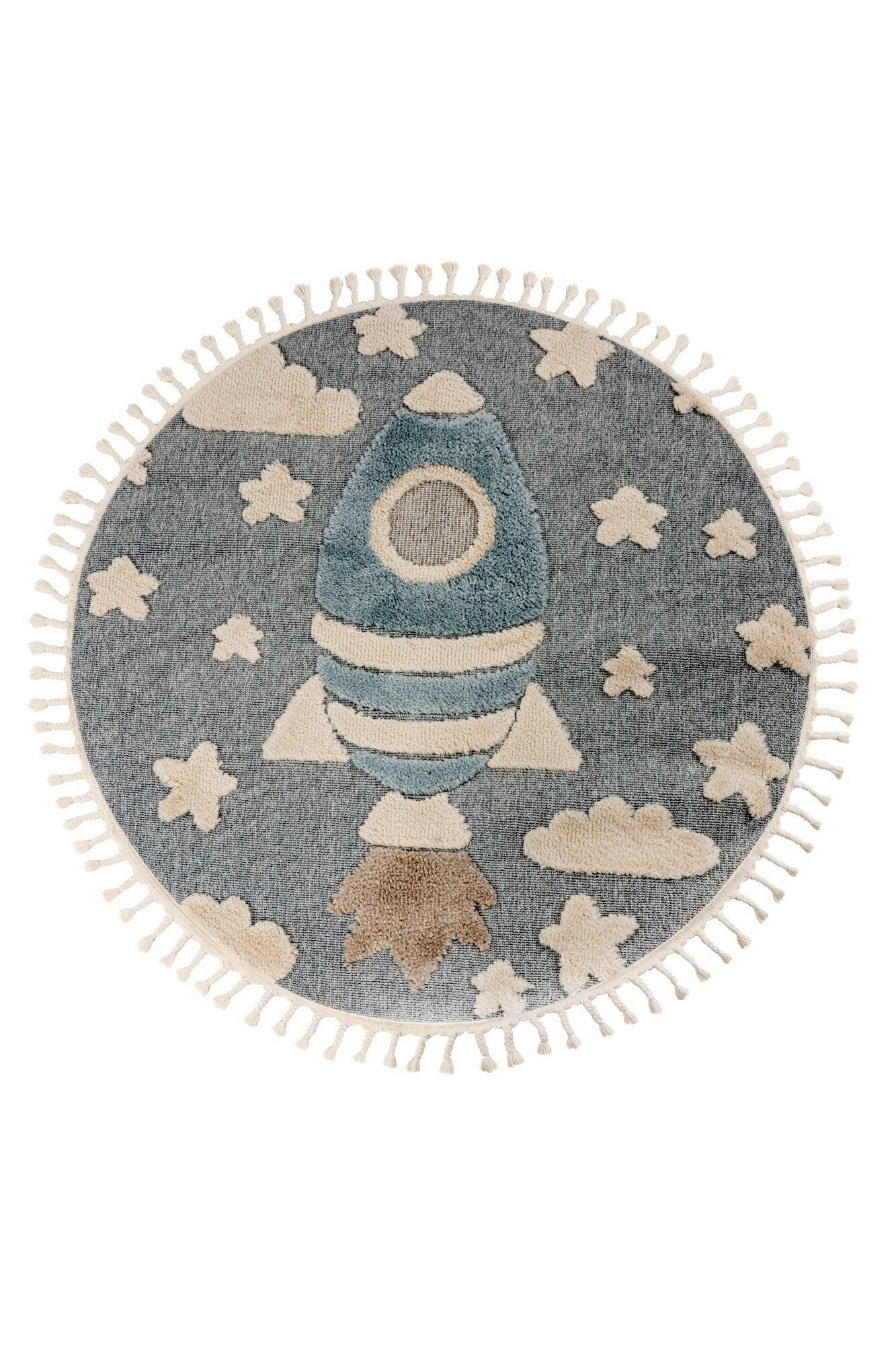 FLACHWEBETEPPICH 133/133 cm Blau rund  - Blau, Basics, Textil (133/133cm) - Kayoom