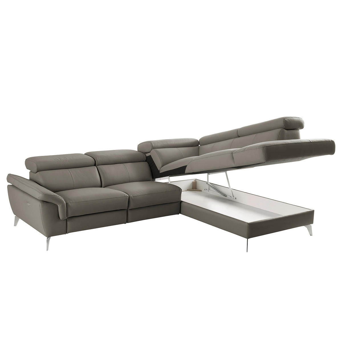 ECKSOFA Lederlook Echtleder Schlammfarben  - Chromfarben/Schlammfarben, Design, Leder/Textil (252/179cm) - Livetastic
