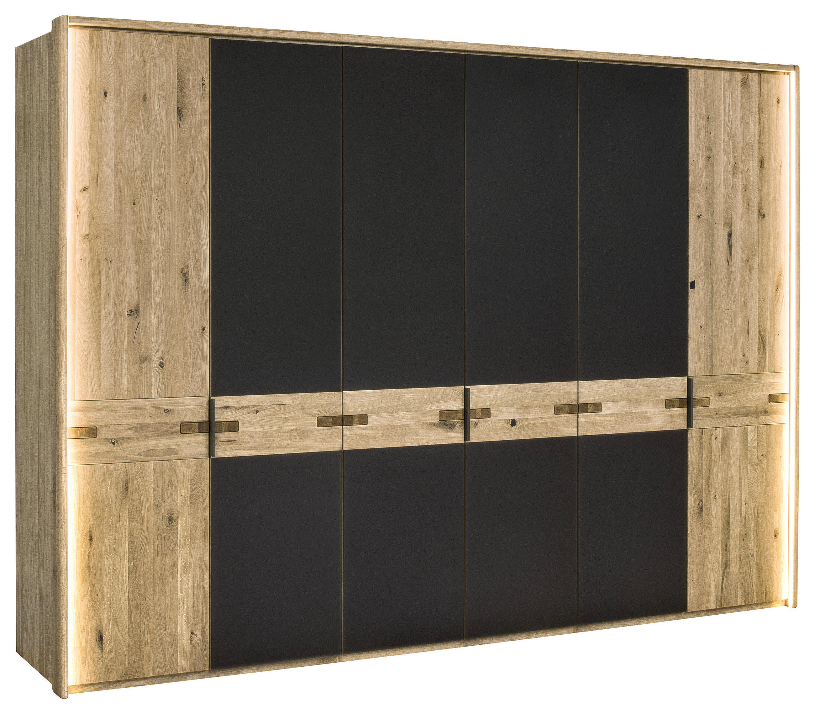 DREHTÜRENSCHRANK in Anthrazit, Eiche Bianco  - Eiche Bianco/Anthrazit, Natur, Glas/Holz (296/214/61cm) - Linea Natura