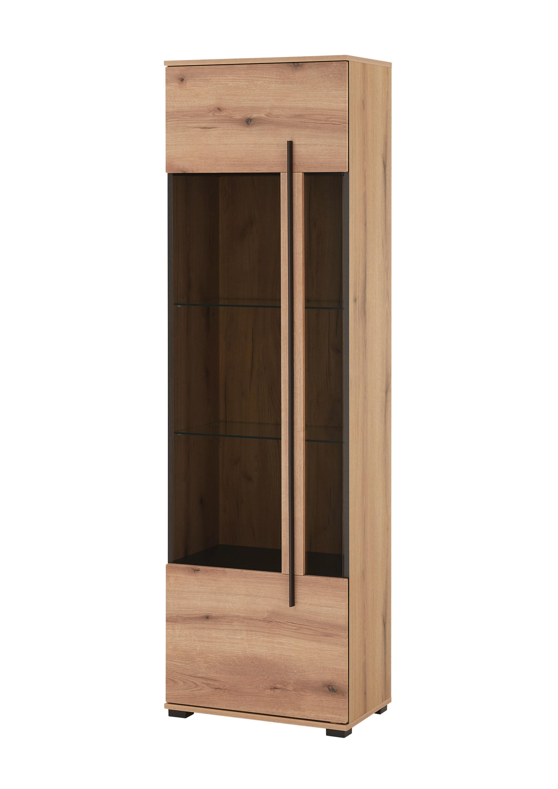 VITRINE  in Eichefarben  - Eichefarben/Schwarz, Design, Glas/Holzwerkstoff (60/200/37cm) - Livetastic