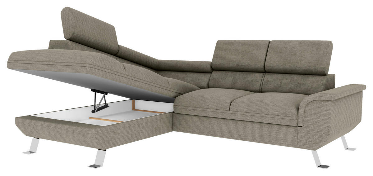 ECKSOFA in Struktur Greige  - Greige/Silberfarben, Konventionell, Textil/Metall (207/268cm) - MID.YOU