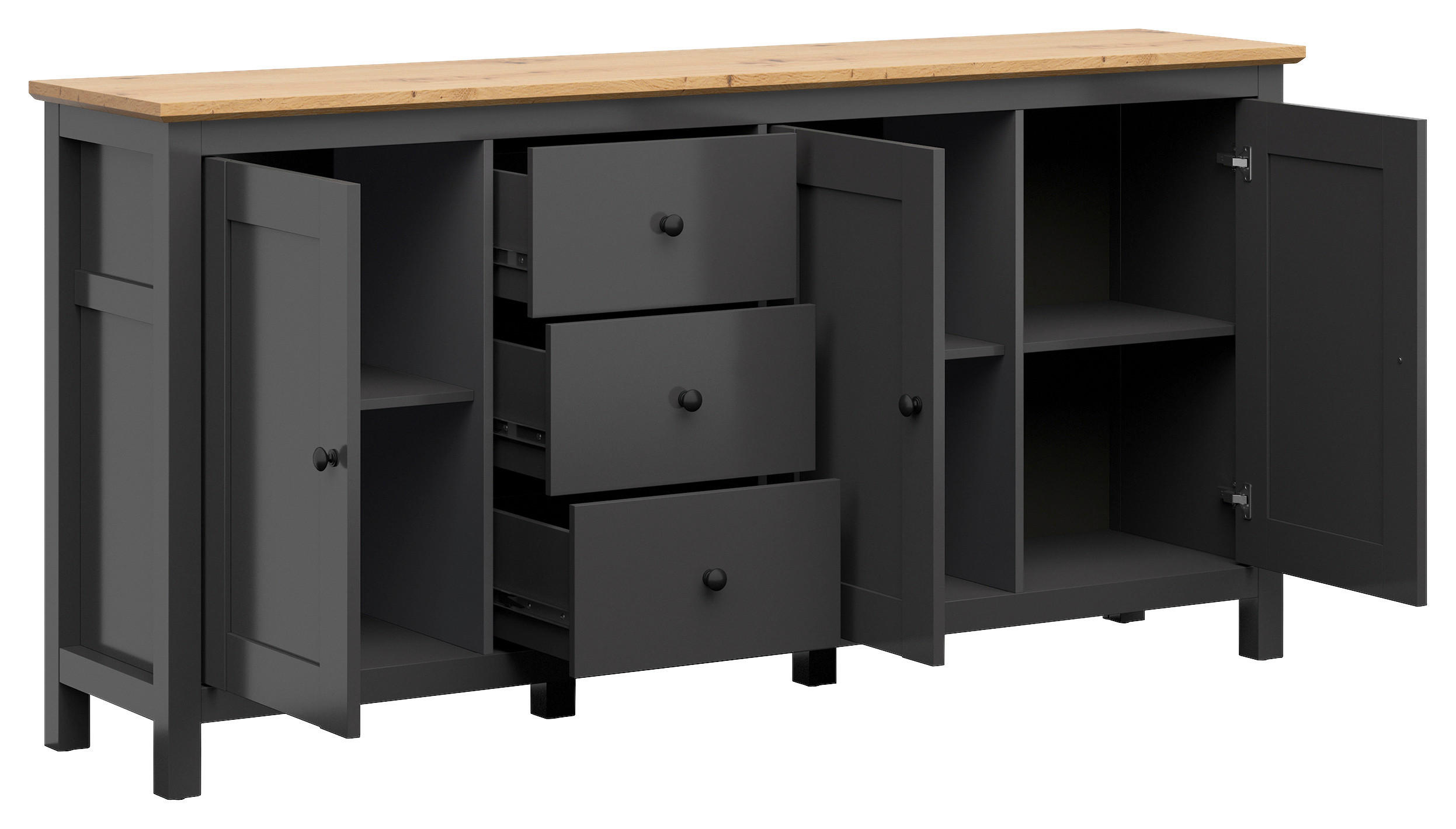 SIDEBOARD  in 199/96/44 cm  - Graphitfarben/Schwarz, Design, Holzwerkstoff/Kunststoff (199/96/44cm)