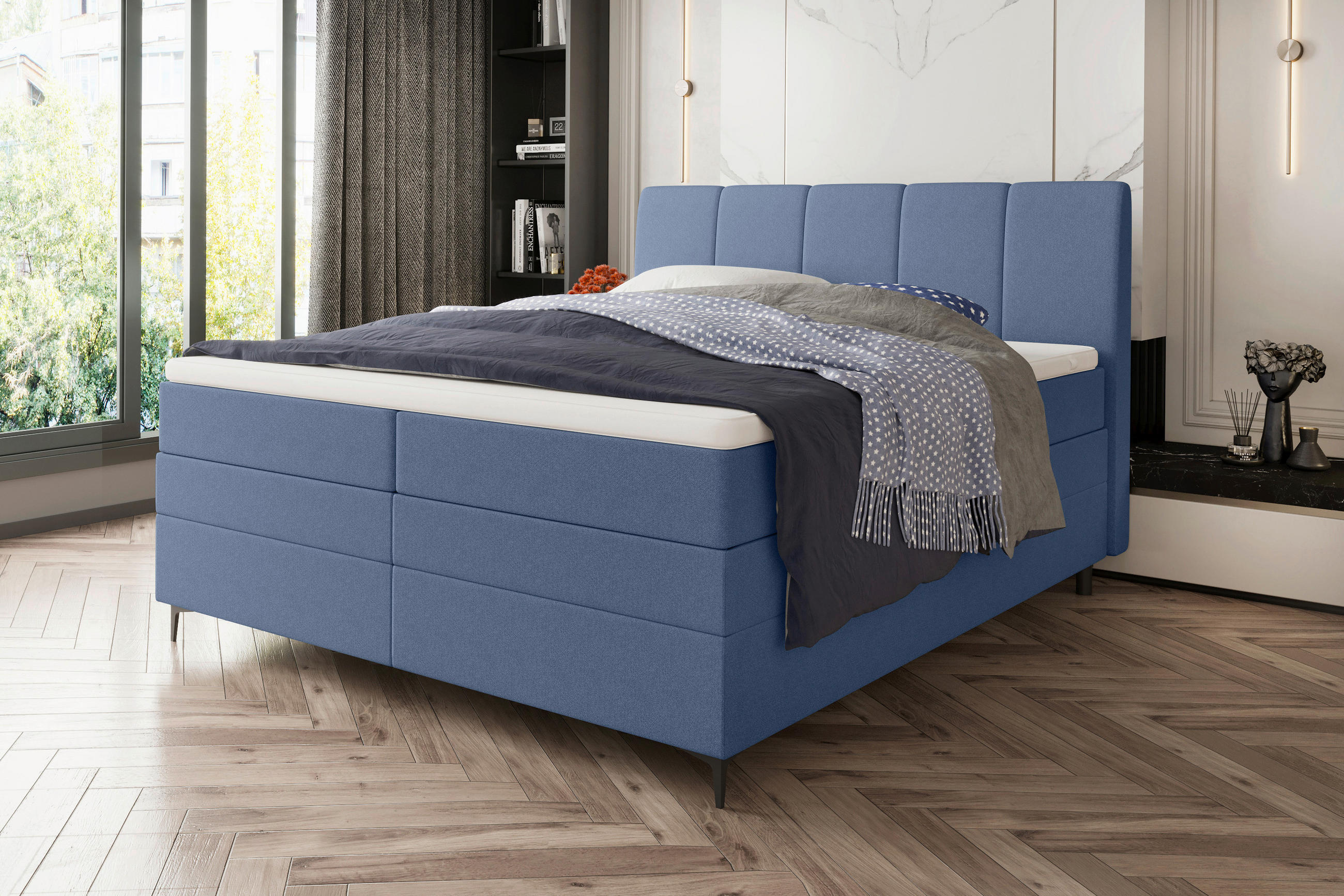 BOXSPRINGBETT 180/200 cm  in Blau  - Blau/Schwarz, KONVENTIONELL, Textil/Metall (180/200cm) - Carryhome