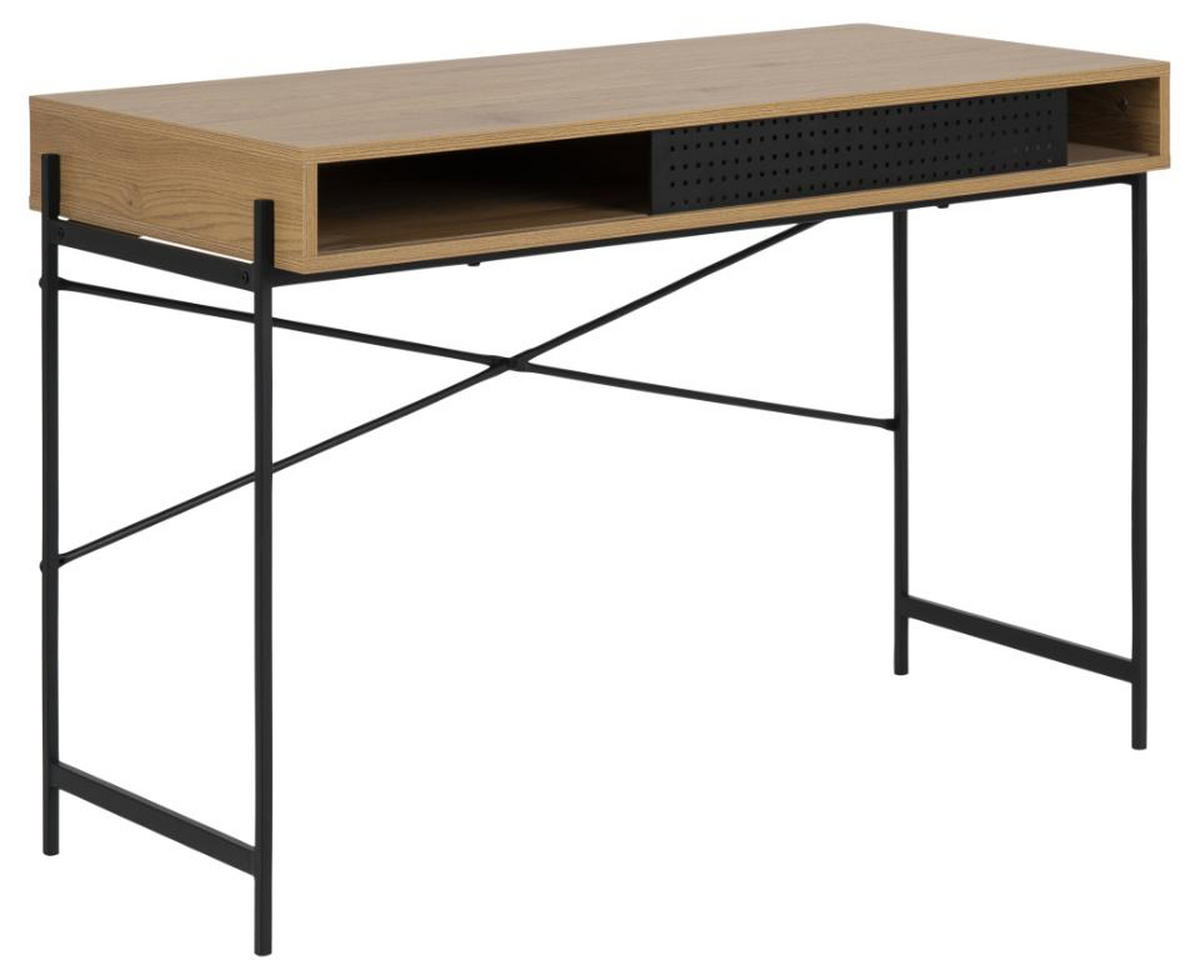 SKRIVBORD 110/50/75 cm  i svart, ekfärgad  - svart/ekfärgad, Modern, metall/trämaterial (110/50/75cm) - MID.YOU