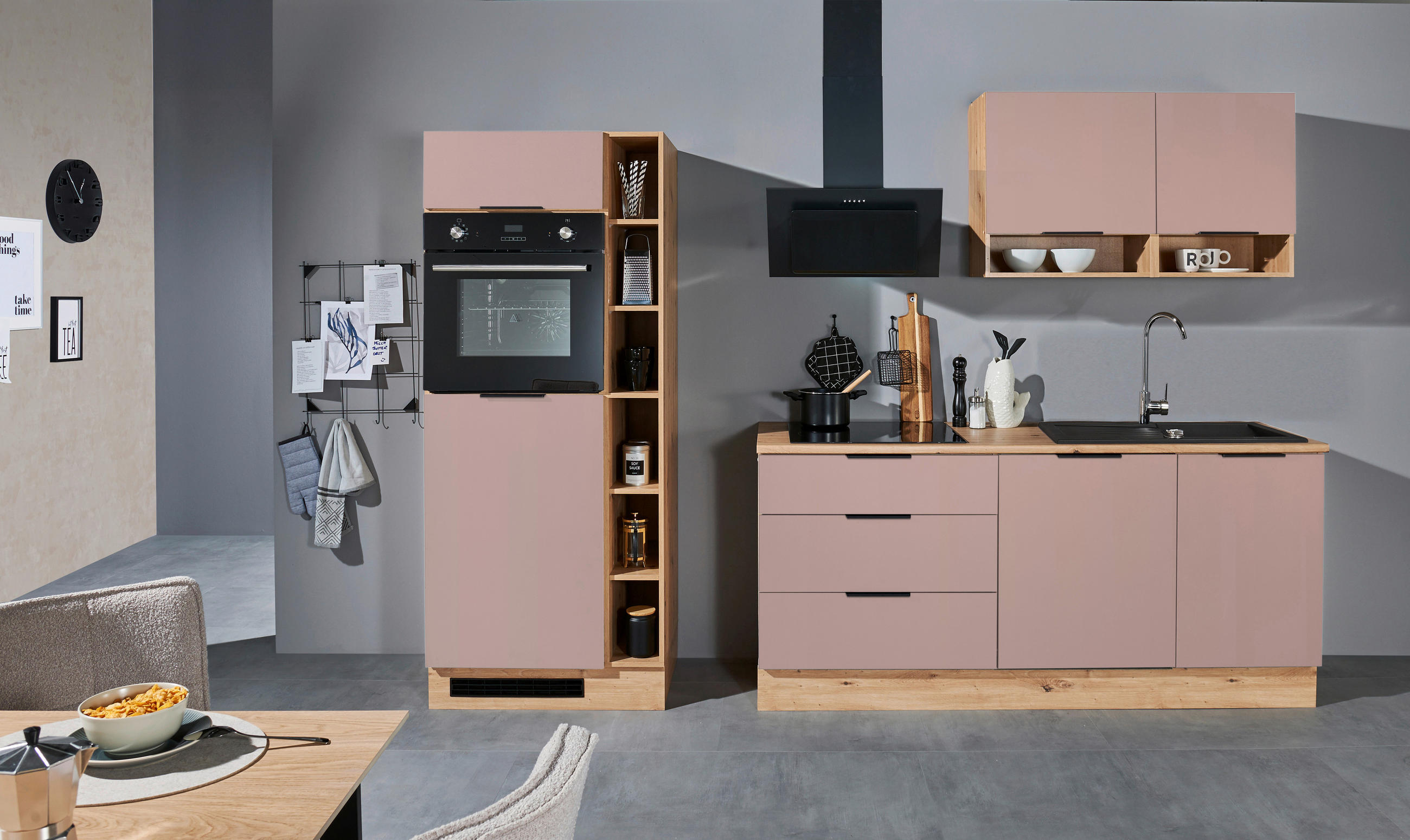 KÜCHENLEERBLOCK 270 cm   in Rosa, Eiche Artisan  - Schwarz/Eiche Artisan, Design, Holzwerkstoff/Kunststoff (270cm) - MID.YOU