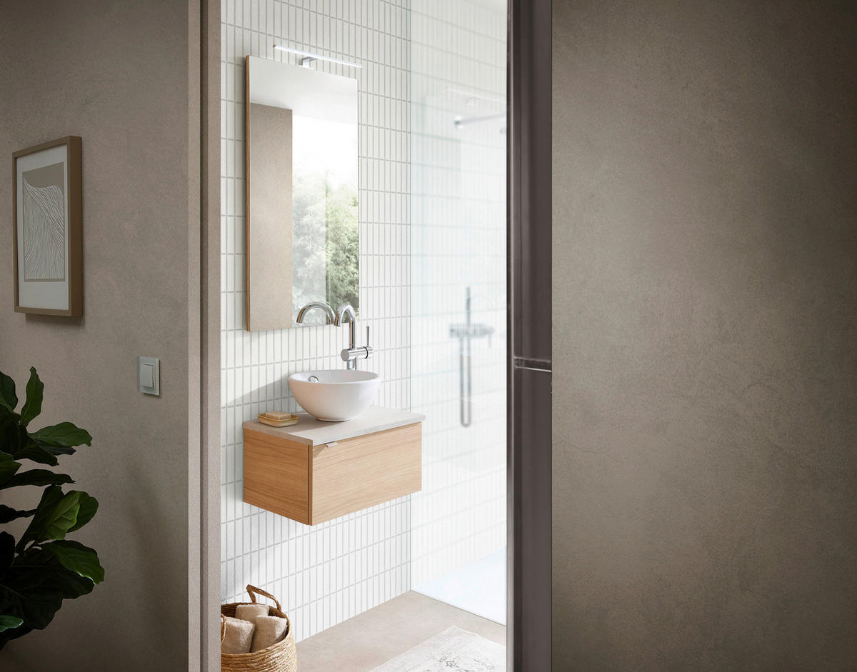 GÄSTEBAD 50 cm  - Sandfarben/Edelstahlfarben, Design, Keramik/Holzwerkstoff (50cm) - Sadena