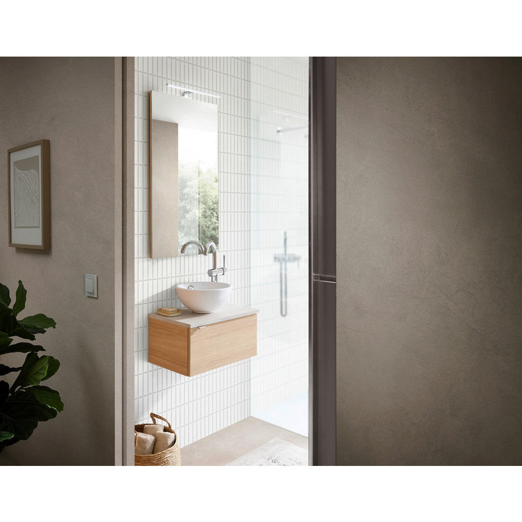 Thumbnail - Sadena Gästebad, Weiß, Eiche, Sand, Metall, Steinoptik, 50 cm, hängend, Permanentablauf notwendig, Waschbecken ohne Über...