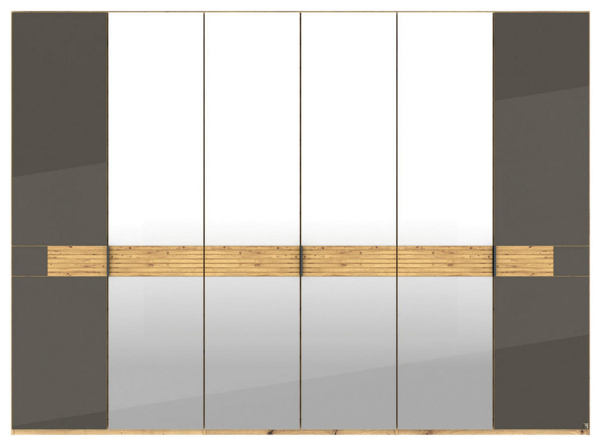 DREHTÜRENSCHRANK 300/216/58 cm,  in Eichefarben, Dunkelbraun, 6 Tür(en)  - Schieferfarben/Eichefarben, Design, Glas/Holz (300/216/58cm) - Musterring