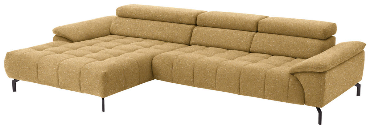 ECKSOFA in Chenille Currygelb  - Currygelb/Schwarz, Design, Textil/Metall (190/329cm) - Beldomo Style