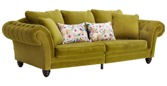 MEGASOFA in Samt Grün  - Dunkelbraun/Grün, Design, Holz/Textil (273/85/110cm) - Ambia Home