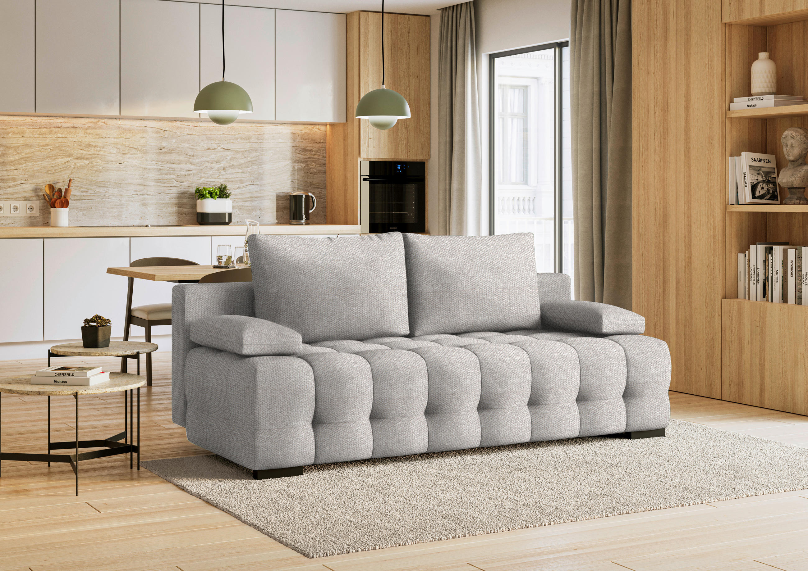 SCHLAFSOFA Struktur Hellgrau  - Hellgrau/Schwarz, KONVENTIONELL, Kunststoff/Textil (209/96/100cm) - Stylife