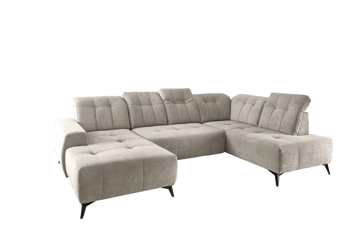 WOHNLANDSCHAFT Chenille Beige  - Beige/Schwarz, Modern, Textil/Metall (200/337/180cm) - Livetastic