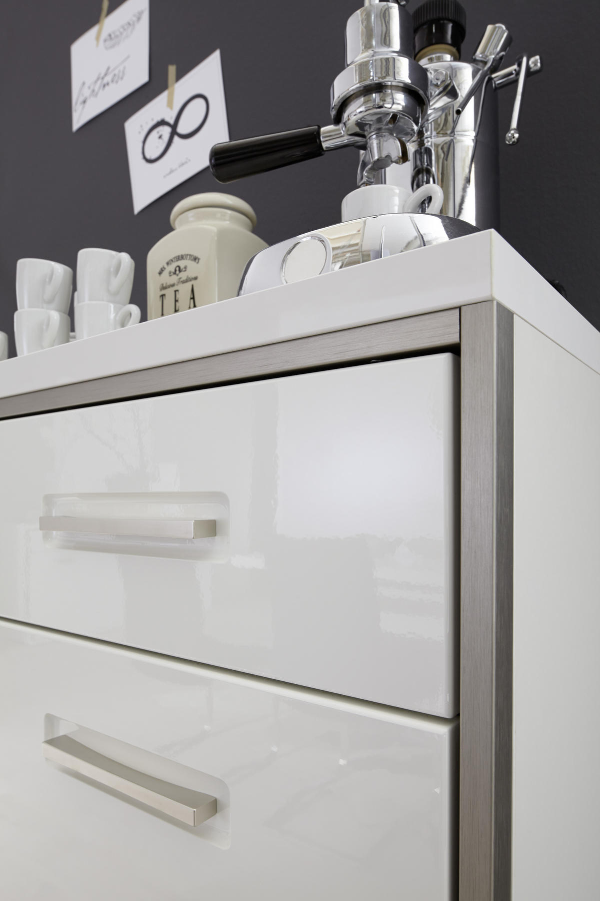 HIGHBOARD Accra  in 153/121/45 cm  - Weiss Hochglanz/Weiss, Design, Glas/Holzwerkstoff (153/121/45cm) - Livetastic