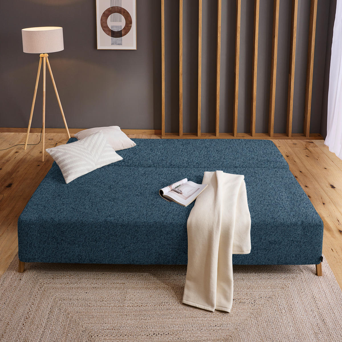 SCHLAFSOFA Struktur Blau  - Blau/Naturfarben, Design, Holz/Textil (211/88/102cm) - Niels Andersson