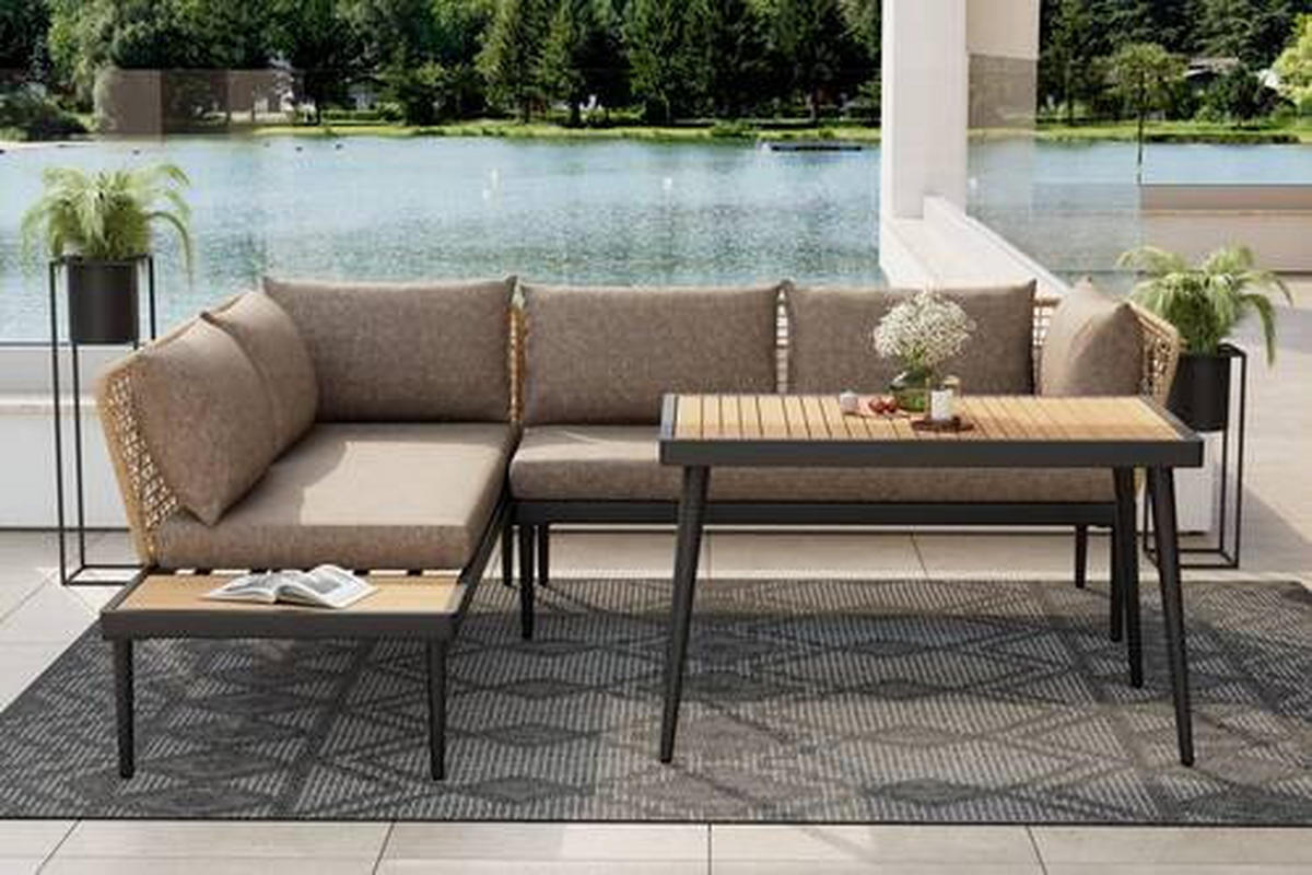 GARTENTISCH Metall Dunkelgrau, Teakfarben rechteckig  - Dunkelgrau/Teakfarben, Design, Holz/Metall (216/99/75cm) - Amatio