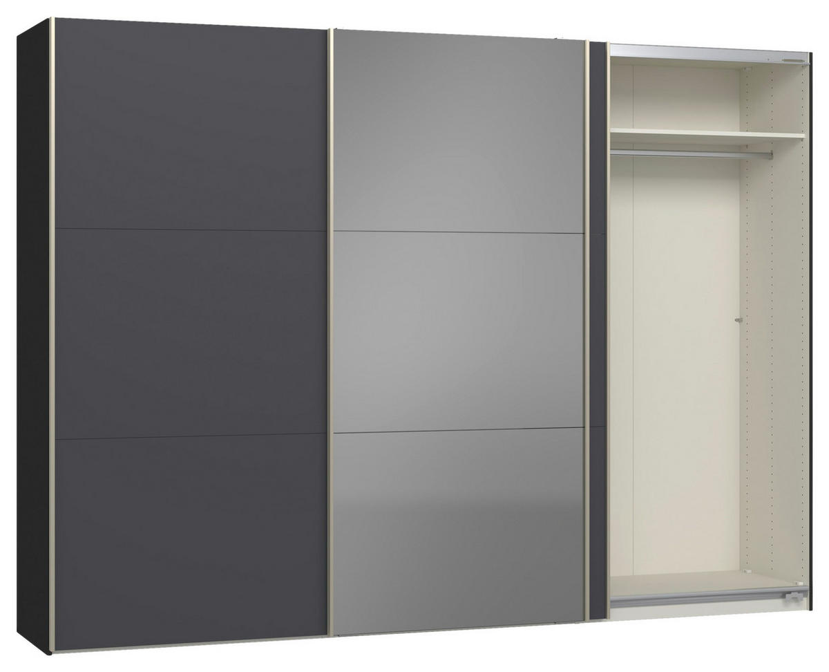 SCHWEBETÜRENSCHRANK 303/220/65 cm 3-türig Anthrazit, Schwarz  - Edelstahlfarben/Anthrazit, Design, Glas/Holzwerkstoff (303/220/65cm) - Jutzler
