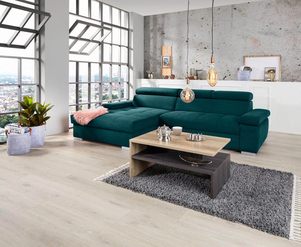 ECKSOFA in Velours Dunkelgrün  - Dunkelgrün/Silberfarben, Design, Holz/Textil (183/292cm) - Livetastic