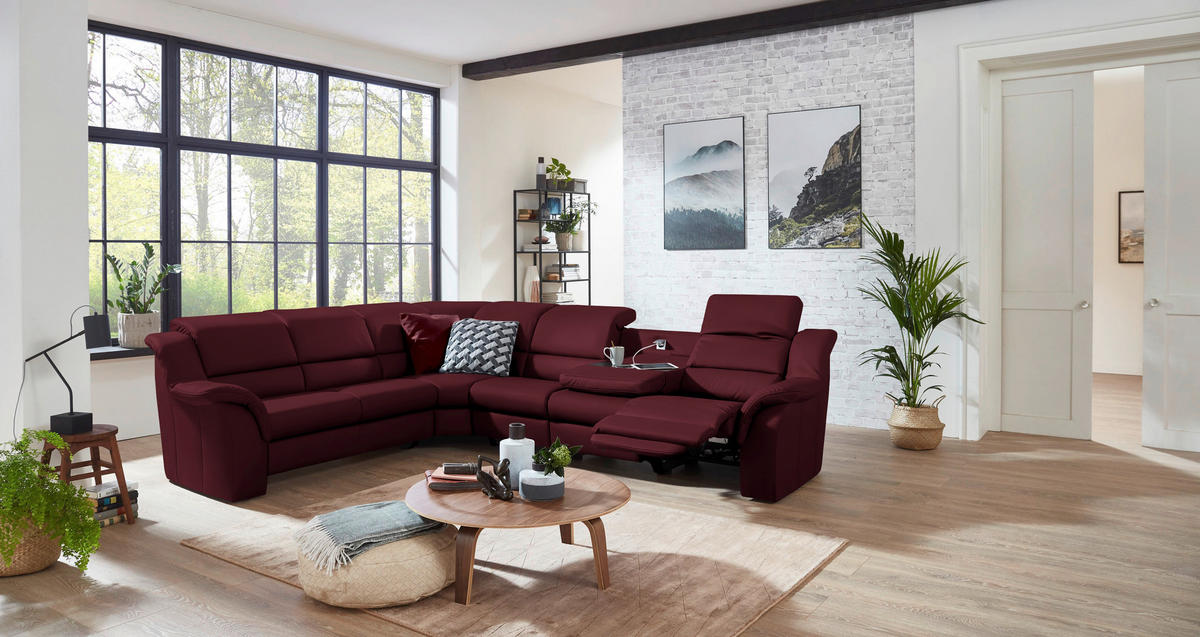 ECKSOFA  in Echtleder Weinrot  260/324 cm  - Weinrot/Schwarz, KONVENTIONELL, Leder/Kunststoff (260/324cm) - Cantus