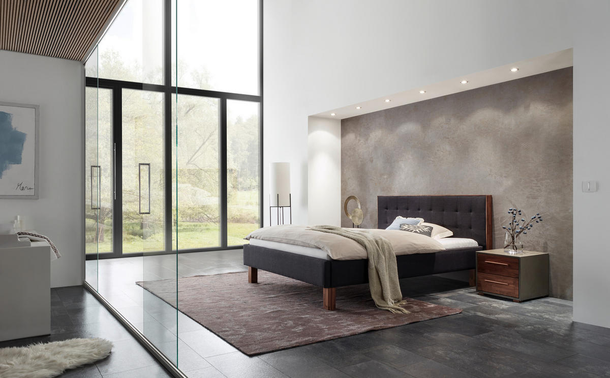 POLSTERBETT gepolstertes Kopfteil 180/200 cm  in Anthrazit, Nussbaumfarben  - Anthrazit/Nussbaumfarben, KONVENTIONELL, Holz/Textil (180/200cm) - Hasena