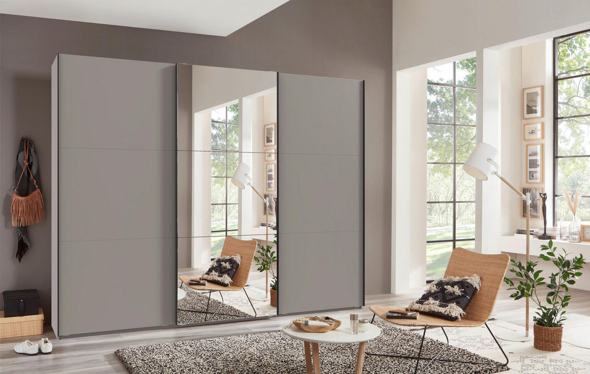 SCHWEBETÜRENSCHRANK 300/236/65 cm 3-türig Sahara  - Schwarz/Sahara, MODERN, Glas/Holzwerkstoff (300/236/65cm) - MID.YOU