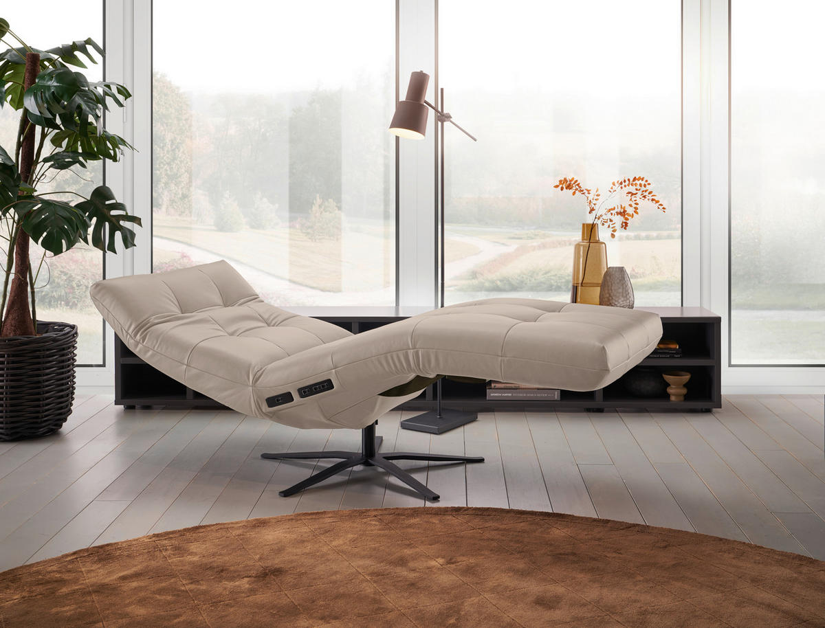 RELAXLIEGE in Echtleder Graubraun  - Graubraun/Schwarz, MODERN, Leder/Metall (82/53-115/156-206cm) - Pure Home Comfort