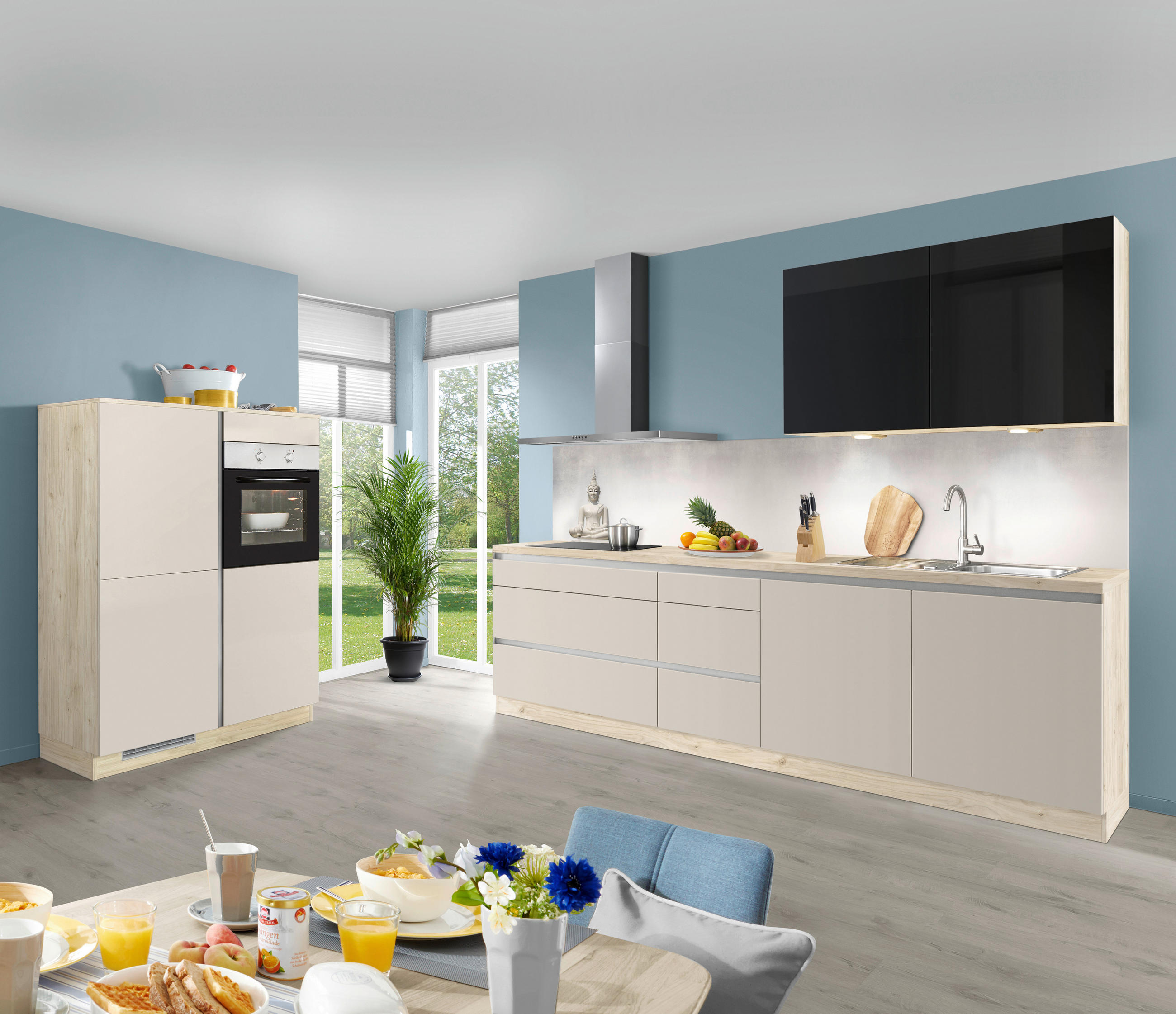 Zweizeilige Küche Ip1200 270 + 120cm Kieselgrau