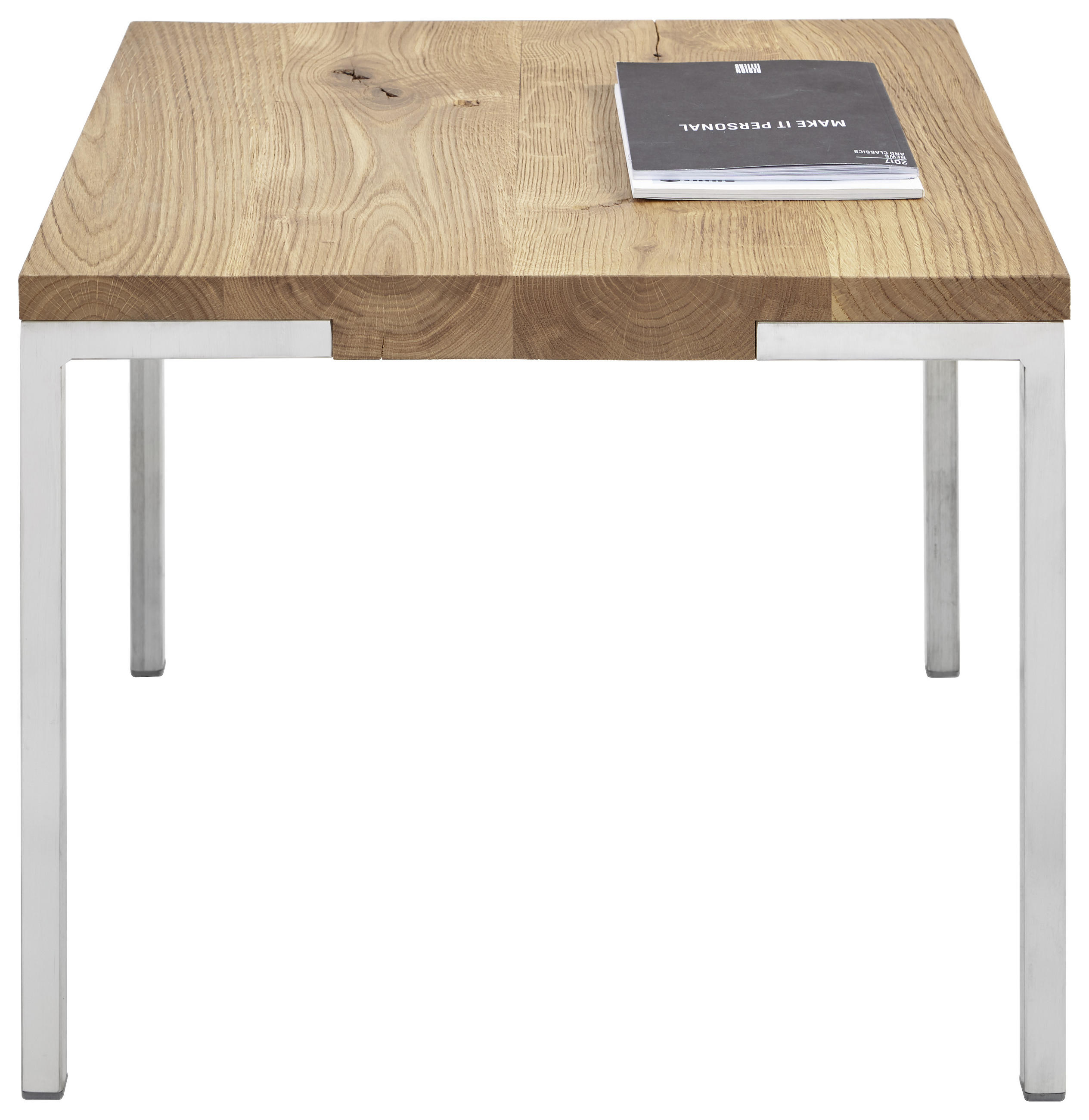COUCHTISCH Eiche massiv 50/50/40 cm quadratisch Eichefarben, Edelstahlfarben  - Edelstahlfarben/Eichefarben, Design, Holz/Metall (50/50/40cm) - Novel
