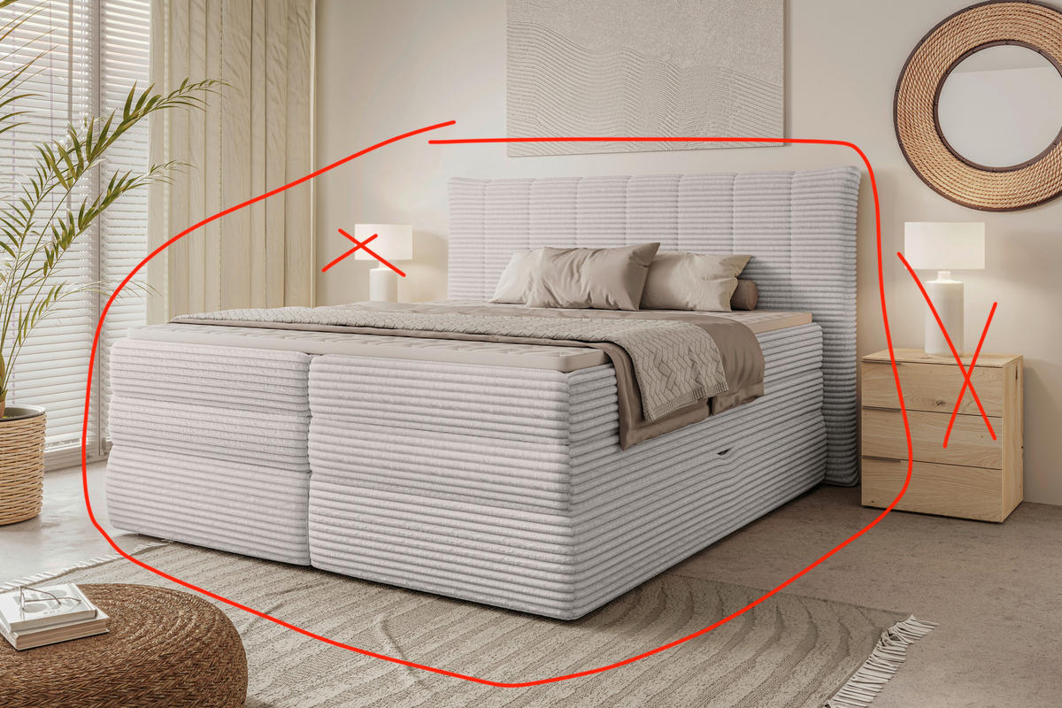 BOXSPRINGBETT 180/200 cm  in Naturfarben  - Schwarz/Naturfarben, Design, Kunststoff/Textil (180/200cm) - Chameo