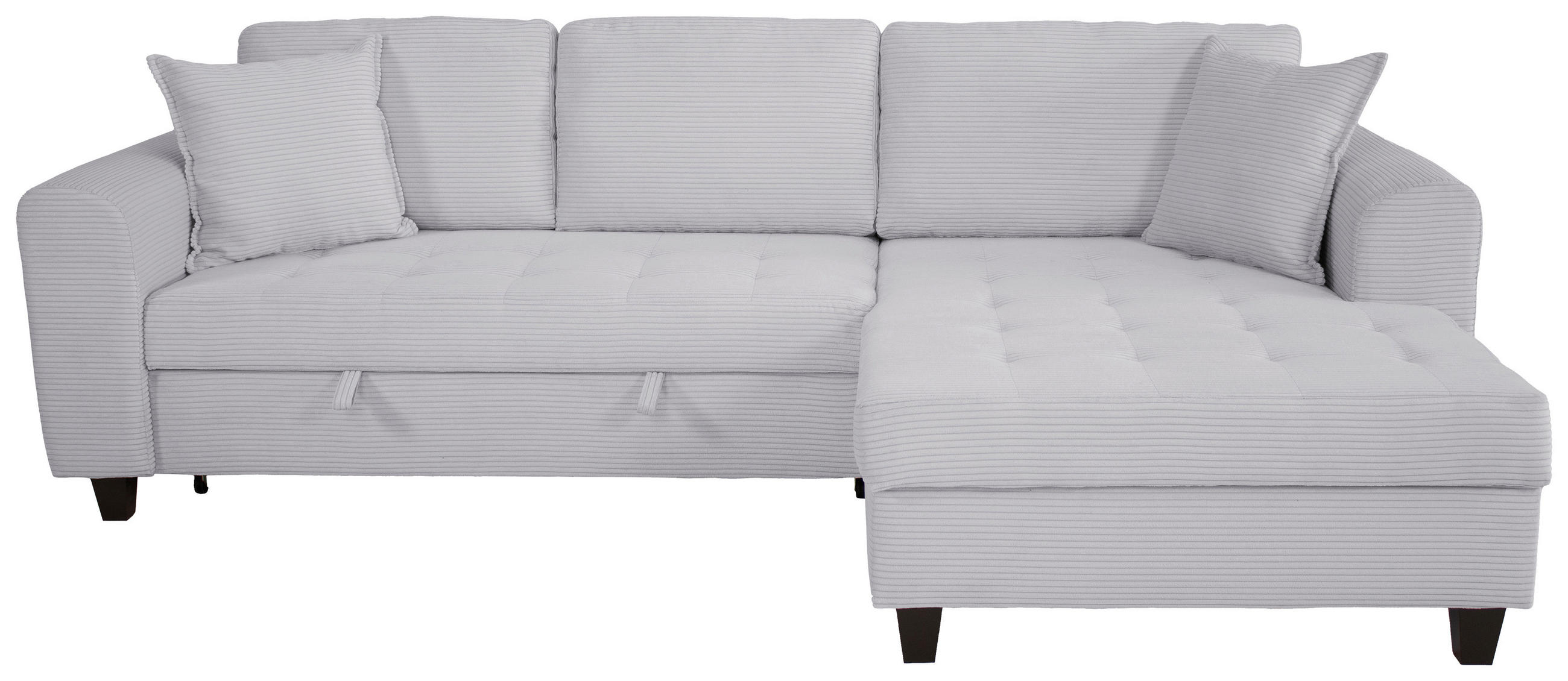 ECKSOFA MORITZ Hellgrau Cord Zierkissen, Bettkasten  - Hellgrau, Trend, Textil (265/155cm) - P & B
