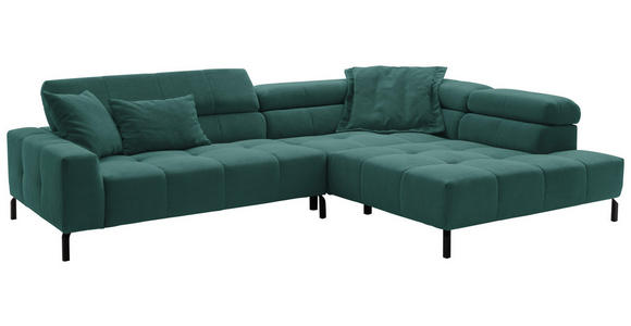 ECKSOFA Grün Feincord  - Schwarz/Grün, KONVENTIONELL, Textil/Metall (311/219cm) - Hom`in