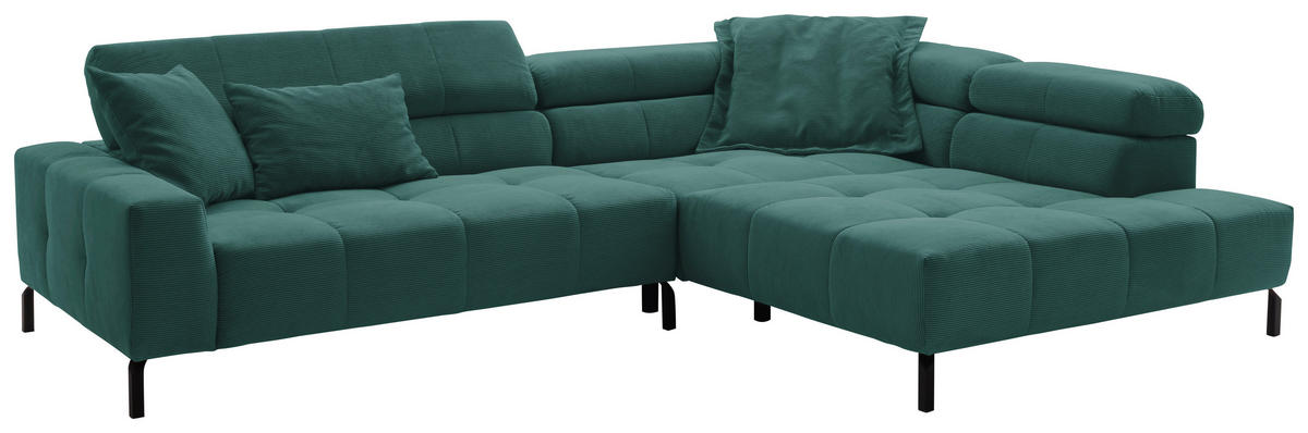 ECKSOFA in Feincord Grün  - Schwarz/Grün, Konventionell, Textil/Metall (311/219cm) - Hom`in